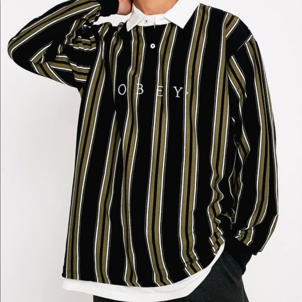 NWOT unisex obey stripe rugby, size XXL